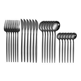 24pcs Dining Room Dinnerware Set Stainless Steel Cutlery Set (Type: Flatware Set, Color: black)