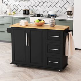 Kitchen Island Cart with 2 Door Cabinet and Three Drawers,43.31 Inch Width with Spice Rack,Towel Rack (Color: black)