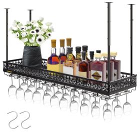 VEVOR Ceiling Wine Glass Rack, 46.9 x 13 inch Hanging Wine Glass Rack, 18.9-35.8 inch Height Adjustable Hanging Wine Rack Cabinet (Color: black, size: 46.9 x 13 inch)