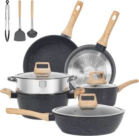12 Piece Pots & Pantry Set, Nonstick Cookware Set, Induction Oven Nonstick Granite Cooking Set Including Frying Pan, Pan, Steamer, Silicone Spatu (black: 47)