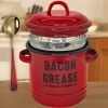 46 oz grease collection with strainer and metal spoon - Large enamel oil tank lid, cooking oil seasoning storage tank